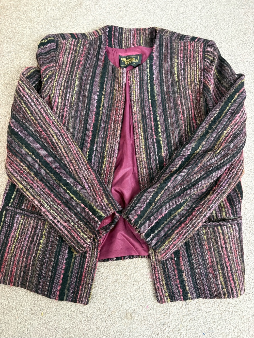 Vintage Marjorie Hamilton Multicolor Striped Jacket with Pink Lining